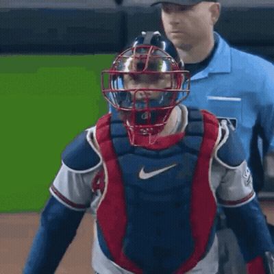 Baseball Catcher Standing Next To Referee GIF