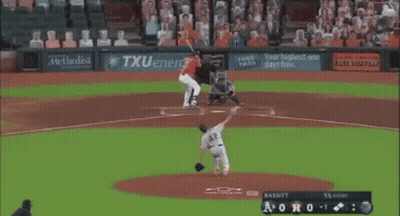 Baseball Game At Stadium With Bassett Scoreboard GIF