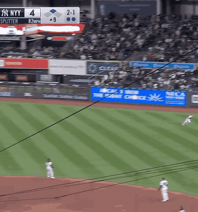 Baseball Game At Stadium With NY Scoreboard GIF