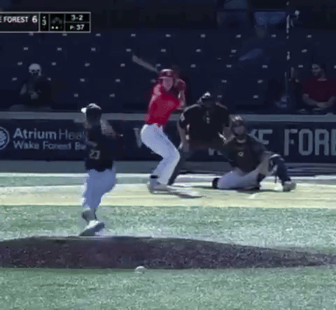 Baseball Game In Front Of Atrium Health Banner GIF