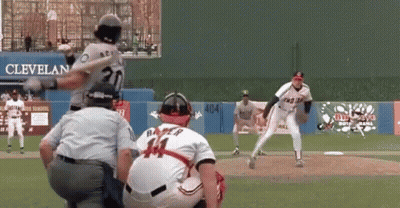Baseball Game In Front Of Cleveland Banner GIF