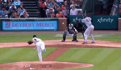 Baseball Game In Front Of Detroit Mercy Sign GIF