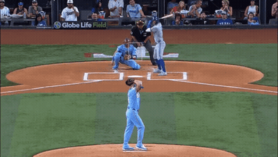 Baseball Game In Front Of Globe Life Field Sign GIF