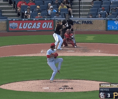 Baseball Game In Front Of Lucas Oil Ad GIF