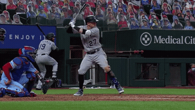 Baseball Game In Front Of Medical City Sign GIF