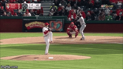 Baseball Game In Front Of Pretzel Ad GIF