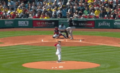 Baseball Game In Stadium With LG And Kayem Ads GIF