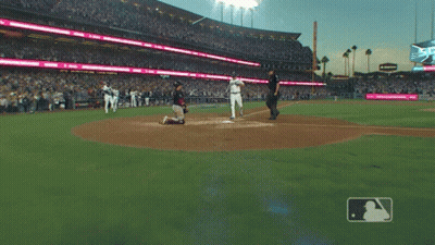 Baseball Game In Stadium With Scoreboard GIF