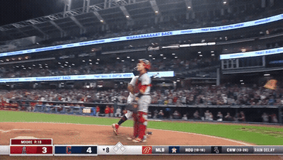 Baseball Game In Stadium With Scoreboard Saying Moore P 18 GIF