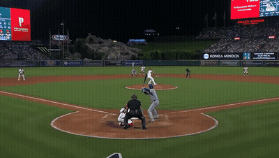 Baseball Game With Konica Minolta Ad In Outfield GIF