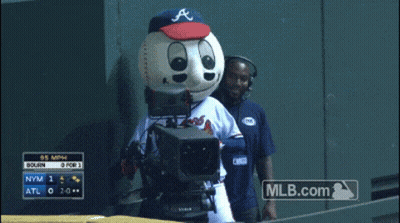 Baseball Mascot Behind Camera GIF