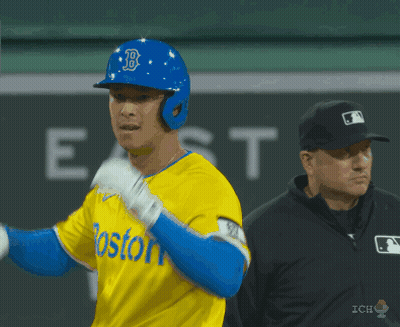 Baseball Player Blue Helmet Yellow Jersey Boston GIF
