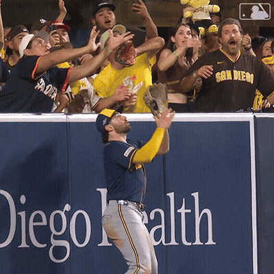 Baseball Player Catching Ball In Front Of San Diego Health Sign GIF