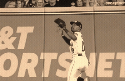 Baseball Player Catching Ball In Front Of Sportsnet Ad GIF