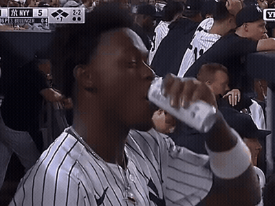 Baseball Player Drinking Can Watching NY Vs Bellinger GIF