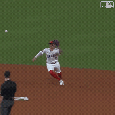 Baseball Player In Angels Jersey Standing On Base GIF