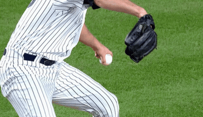 Baseball Player In Black Glove And White Striped Jersey GIF