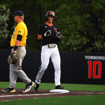 Baseball Player In Black Jersey With Letter R GIF