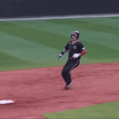 Baseball Player In Black Uniform With Letter O GIF