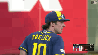 Baseball Player In Blue And Yellow Frelick Jersey GIF