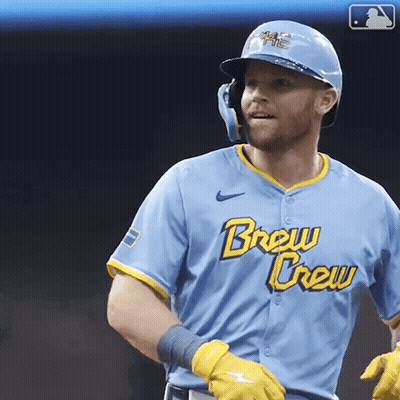 Baseball Player In Blue Brew Crew Jersey GIF