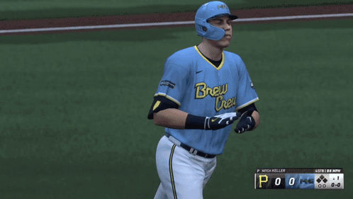 Baseball Player In Blue Brewers Jersey Running GIF
