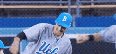 Baseball Player In Blue Hat With Letter B GIF