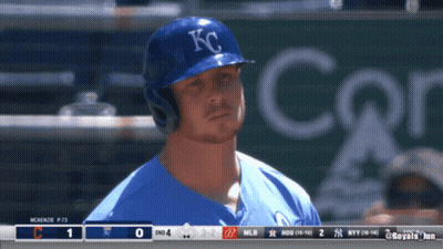 Baseball Player In Blue KC Hat At Scoreboard GIF