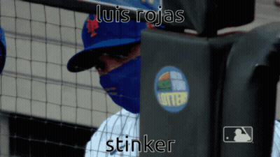 Baseball Player In Blue Mask And Luis Rojas Hat GIF