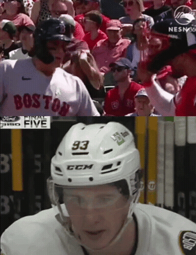 Baseball Player In Boston Jersey And Hockey Player With Helmet 93 GIF