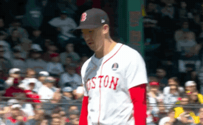 Baseball Player In Boston Jersey Standing In Front Of Crowd GIF
