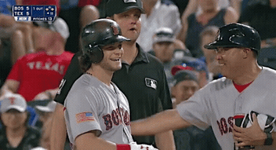 Baseball Player In Boston Jersey Talking To Another Player GIF