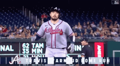 Baseball Player In Braves Jersey Before Scoreboard GIF