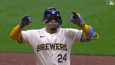 Baseball Player In Brewers Jersey And Gloves GIF