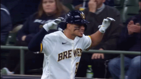Baseball Player In Brewers Jersey Celebrating GIF
