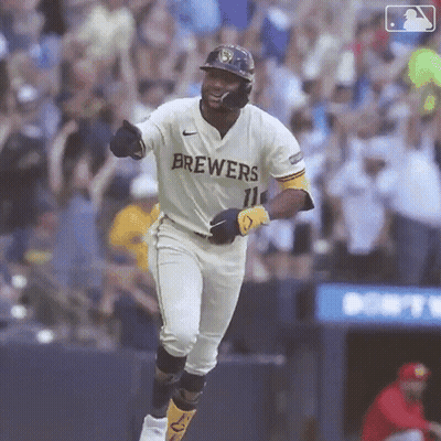 Baseball Player in Brewers Jersey Running