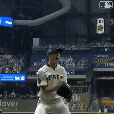 Baseball Player In Brewers Uniform Celebrates GIF