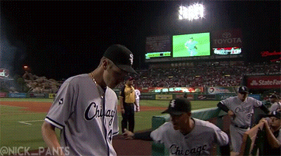 Baseball Player In Chicago Jersey Talking To Another Player GIF