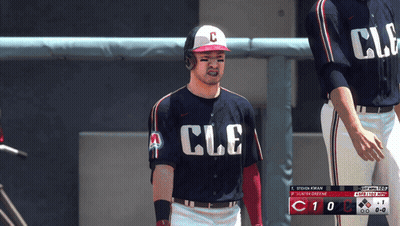 Baseball Player In CLE Jersey In Dugout GIF