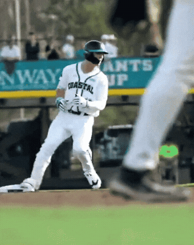 Baseball Player In Coastal Jersey Running To Base GIF