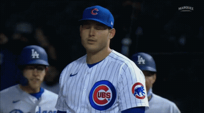 Baseball Player In Cubs Uniform With Eyes Closed GIF