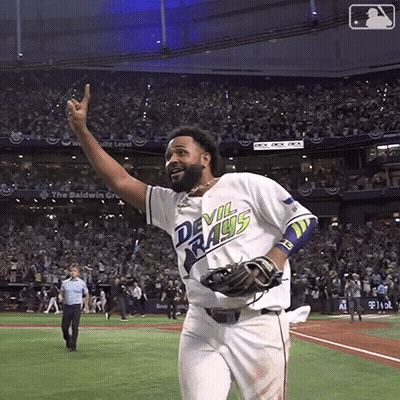 Baseball Player In Devil Rays Jersey Holding Up Hand GIF