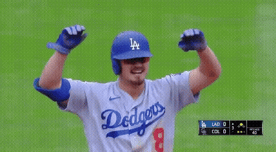 Baseball Player In Dodgers Jersey Arms Up GIF