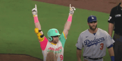 Baseball Player In Dodgers Jersey Holding Up Fingers GIF