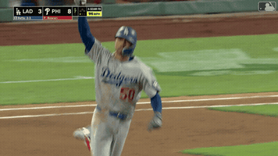 Baseball Player in Dodgers Jersey Holding Up Glove
