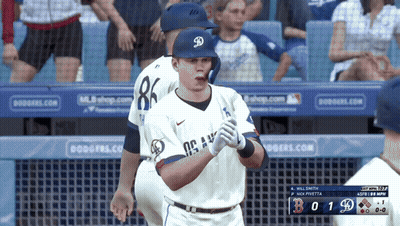 Baseball Player In Dodgers Jersey In Front Of Scoreboard GIF