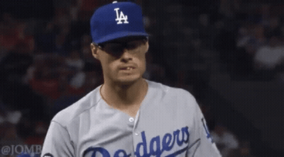 Baseball Player In Dodgers Uniform And LA Hat GIF