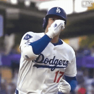 Baseball Player In Dodgers Uniform Wiping Nose GIF