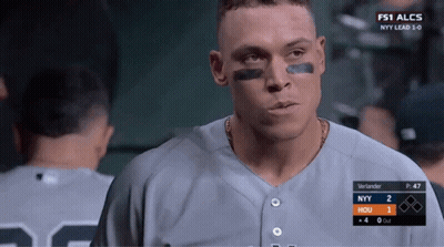 Baseball Player In Front Of FS1 ALCS NY Lead 1-0 GIF