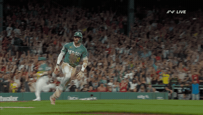 Baseball Player In Green Red Sox Jersey Running GIF